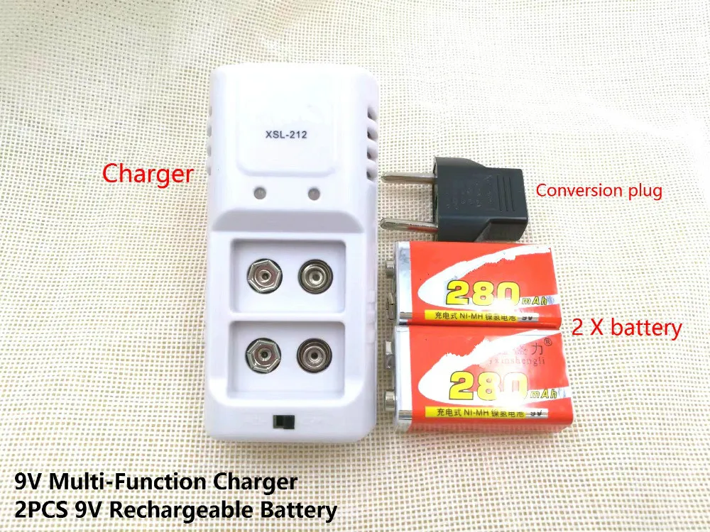 2 шт. XSL 9 V 6F22 аккумуляторная батарея 280 mah микрофон мультиметр + 1 шт зарядное