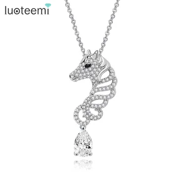

LUOTEEMI New Fashion Statement Necklace For Women Unique Jewelry Clear Cubic Zircon Animal Horse Pendant Party Accessories