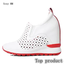 Обувь без застежки из натуральной кожи на танкетке; женские лоферы на плоской подошве; Повседневная прогулочная обувь на плоской подошве, увеличивающая рост; большие размеры 33-40