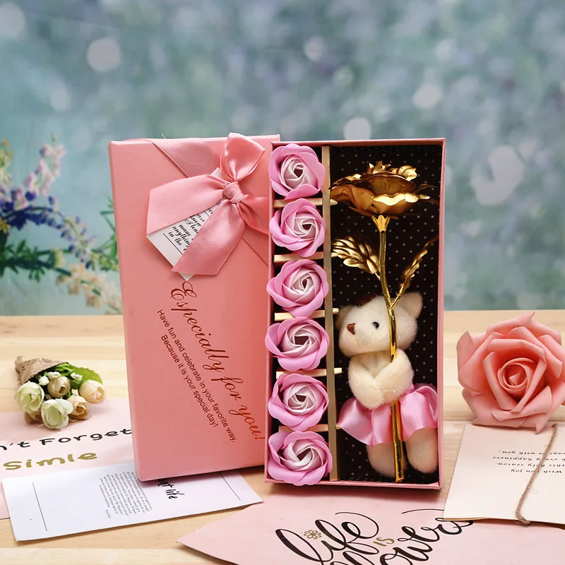 Valentine's Day Gift pink Bear roses artificial flowers wedding  (15)