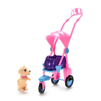 

1 Set Doll House Decor mini Plastic Pet Dog with Stroller For Doll Accessories