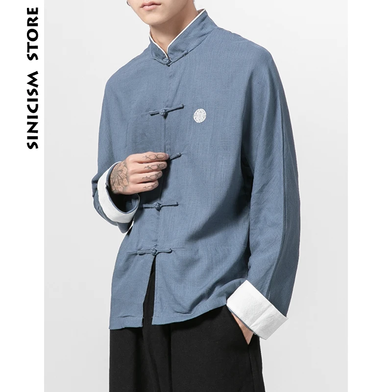 

Sinicism Store Men Embroidery Shirts 2018 Man Linen Long Sleeve Black Shirt Male Chinese Casual Autumn Button Clothing Plus Size