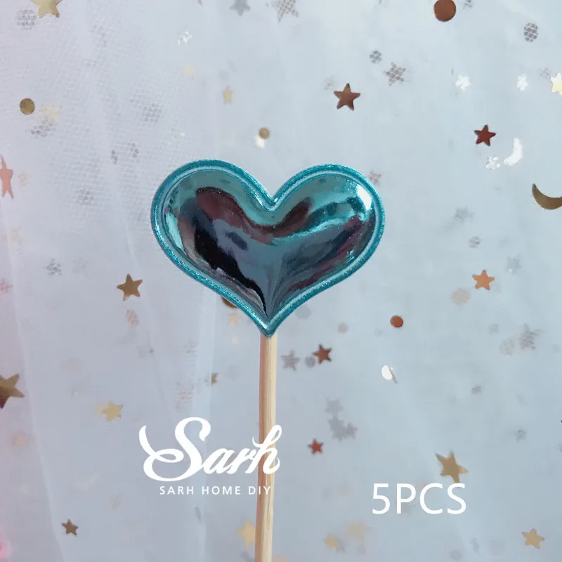 Золотая голубая звезда сердце Корона пряжа "с днем рождения" торт Топпер для вечерние украшения десерт прекрасный подарок - Цвет: 5pc