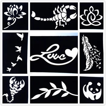 

9 Pieces/Lot DIY Small Pattern Airbrush Tattoo Stencils Scorpion Feather Design Henna Body Art Drawing Template Tattoo Stencils