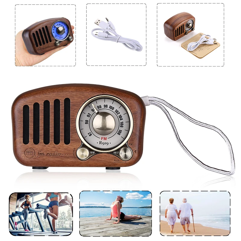 

Digital Retro Radio FM USB/TF/AUX/MP3 Rechargeable Speaker AUX External Audio Function BT-4.2 Wireless Speaker