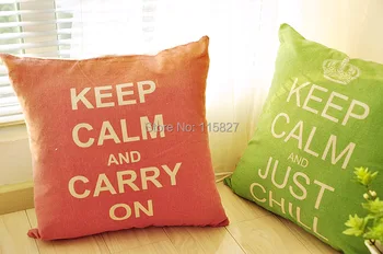 

Free Shipping!4pc/lot Green and Red color Keep Calm Cushion cover Cotton Linen Material Pillow Cover Chair SOFA Cushion