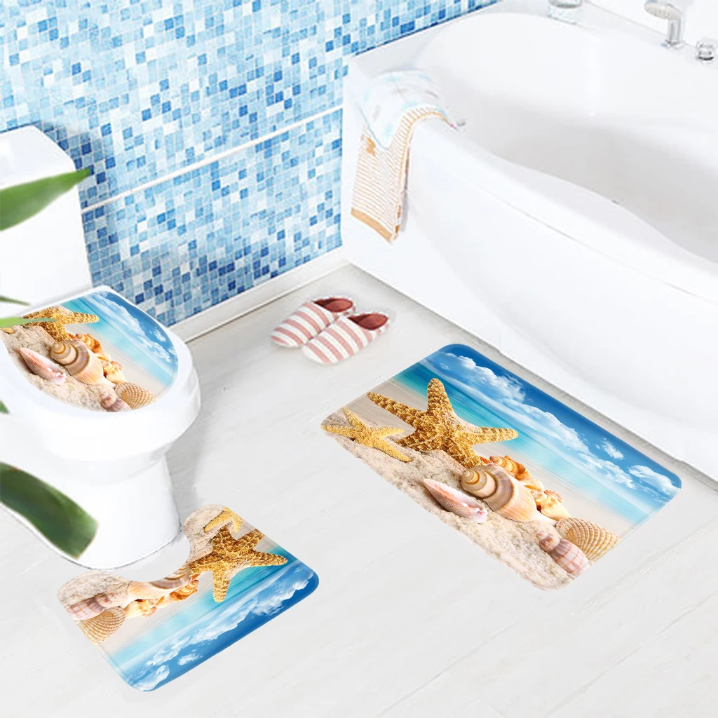 Buy 3pcs Bathroom Mat Set Beach Starfish Sea Shell Pattern Bath Mat