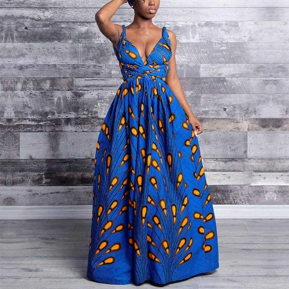 SUNGIFT африканская Дашики стиль платья для женщин Африканский принт Подол Макси платье спереди разрез платья 5 цветов 2019 летнее Повседневное