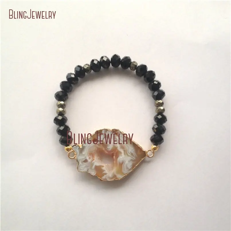 20181207-BM20416-Best Seller Agate Geode Glass Crystal Hematite Bracelet Iron Outlet