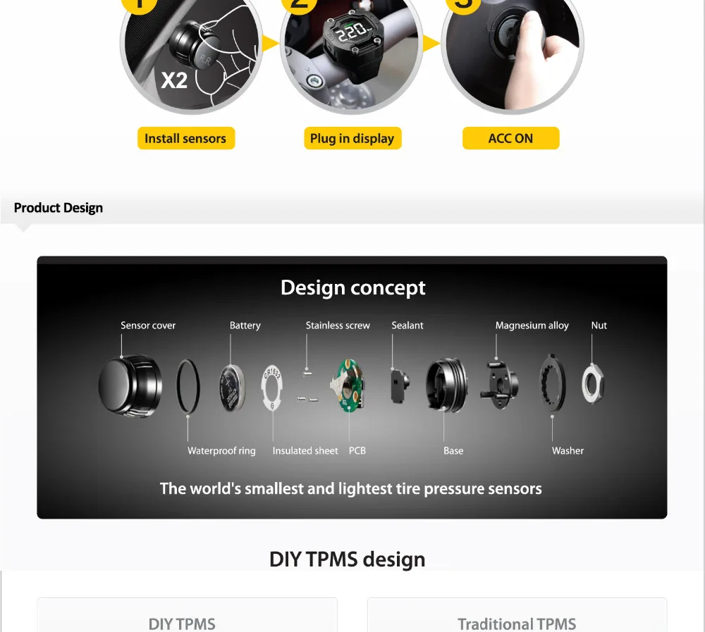 Steelmate ET-900AE DIY мотоцикл TPMS монитор давления в шинах мотоциклетная сигнализация с внешним датчиком беспроводной ЖК-дисплей