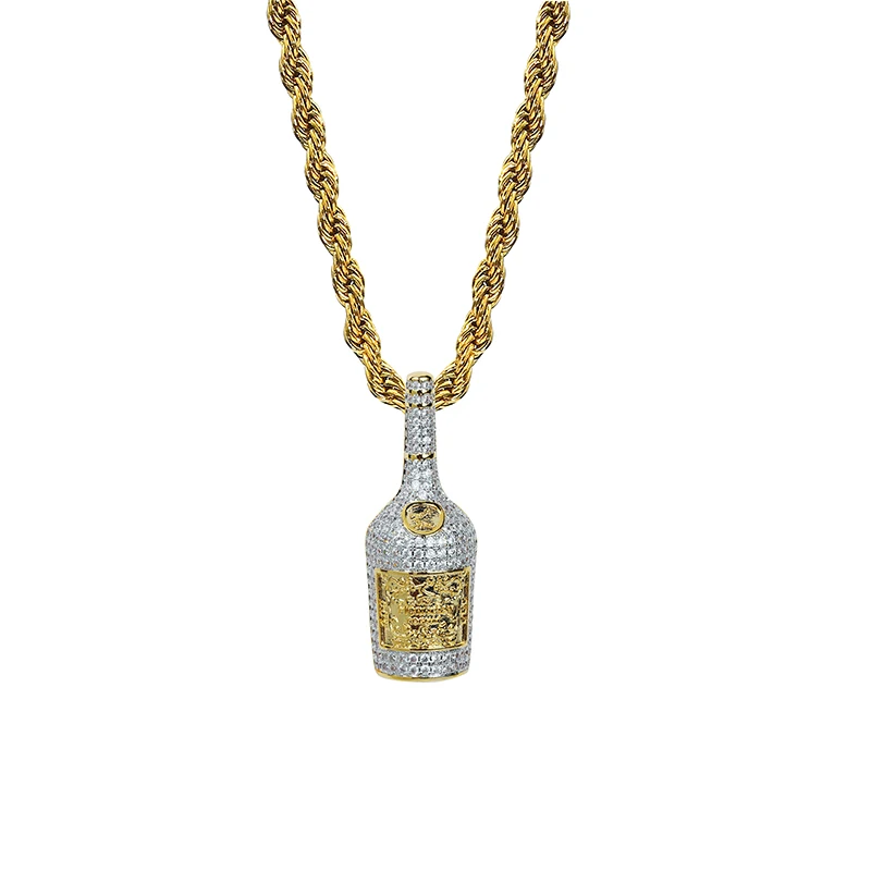Ожерелье с подвеской в виде бутылки шампанского, мужские талисманы, ювелирные изделия с теннисной цепочкой, золотые Серебристые цепи, ожерелье в стиле хип-хоп, ювелирное изделие, подарок