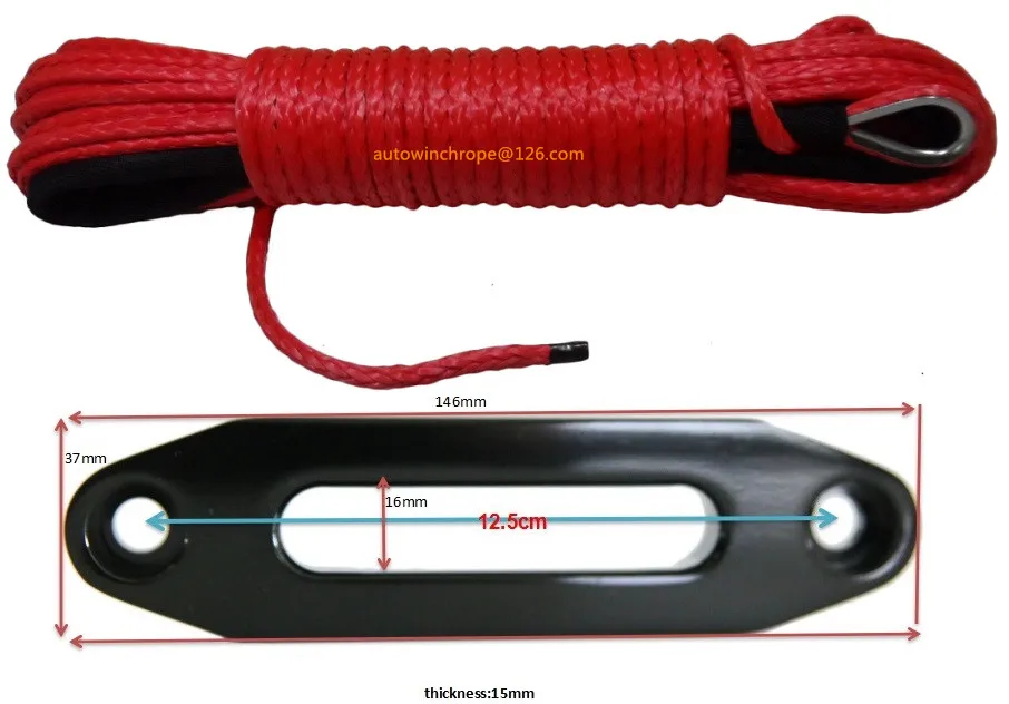 

Red 5mm*15m Winch Rope with 4000lbs Black Winch Fairlead,Synthetic Rope,ATV Winch Cable
