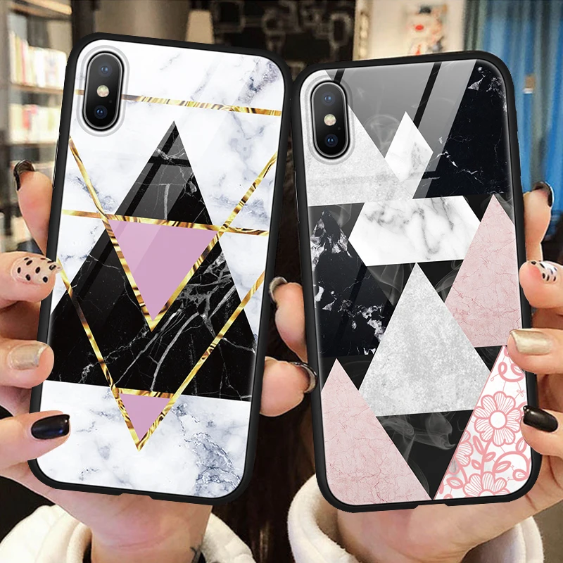 

Marble Case For iPhone XR XS Max X 8 Plus 7 Plus 10 Tempered Glass Case Cover Capa For iPhone 7 6 6S Plus Case Coque Girl Luxury