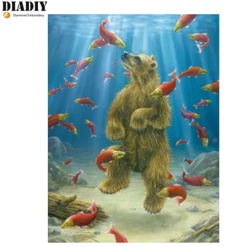 

DIY 5D Diamond Mosaic Diamond Painting Cross Stitch Bear swimming Kit Diamonds Embroidery round Drill Home Decoration