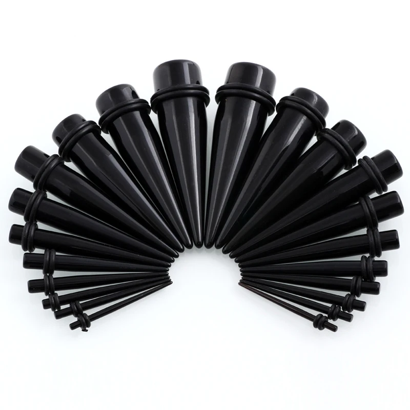 Black Acrylic Ear Tapers Stretching Kits Piercing Expander Stretchers Plugs Tunnels 11PCS/Lot