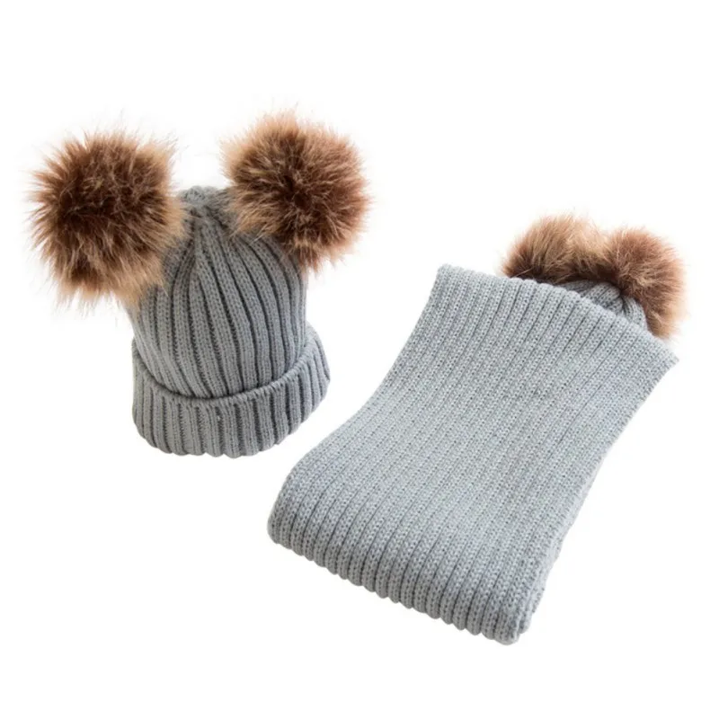 Комплект из 2 предметов, детская зимняя шапка, шарф для мальчиков и девочек, шляпа Детская шапочка, вязаная теплая шапка