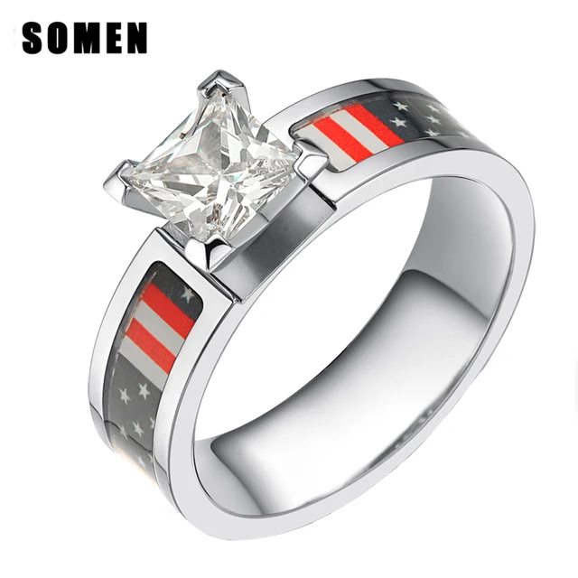 6mm American Flag Cubic Zirconia Titanium Women Rings Elegant Championship Love Engagement Ring Camo Wedding Band Female Jewelry In Rings From Jewelry