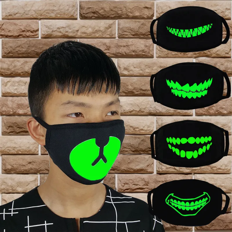 Хэллоуин Панк клыки светящиеся рот маски черный хлопок против пыли маска для лица унисекс маска с зубами