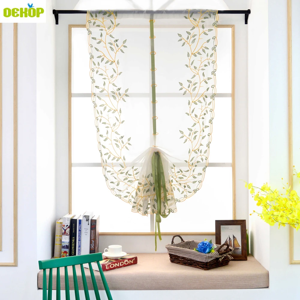 

DEKOP 1Pc Embroidery Roman Blinds Kitchen Short Curtains Tulle Window Treatment Door Curtains Voile Sheer Curtains Home Decor