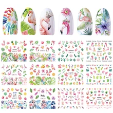 12 видов конструкций наклейка на воду, слайдер для ногтей, украшение, фламинго, лист, цветок, особенность, переводная татуировка для ногтей, маникюрный наконечник, JIBN913-924