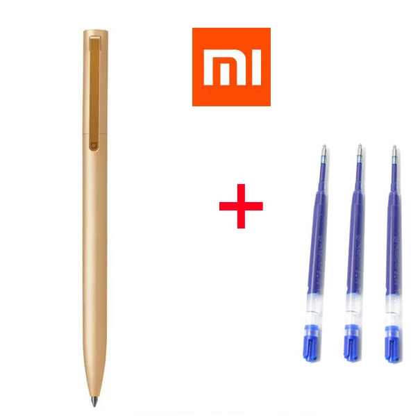 Оригинальная металлическая ручка Xiao mi, mi jia, 0,5 мм, ручка для подписи, OEM, сменная ручка, чернила синего и красного цвета, высокое качество, для mi, металлическая ручка для письма - Цвет: Gold add 3pcs Blue