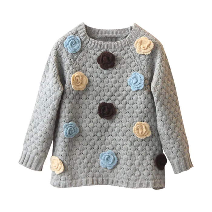 Mudkingdom/свитер для маленьких девочек, зимние детские топы с цветочным принтом, Детская осенняя одежда с цветочным рисунком для девочек - Цвет: Gray