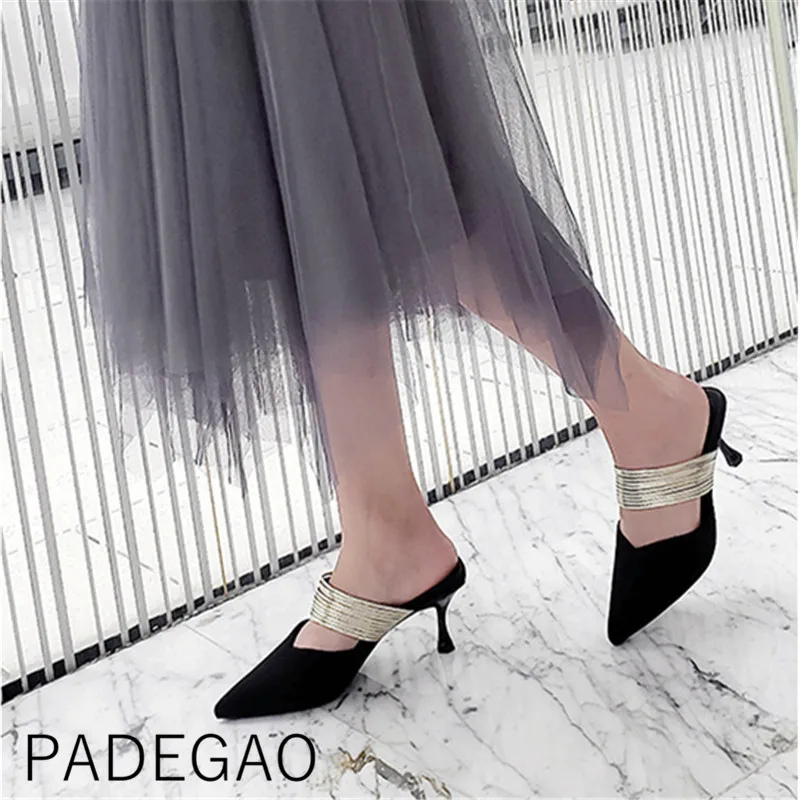 

Korean Style Pointed Toe Womens Outside Slippers Elegant Casual Flock Summer Ladies Shoes