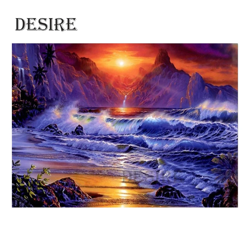 

Desire Diamond Painting Cross Stitch Scenic Seaside Sunset Round Mosaic Drill Picture Rhinestone DIY Diamond Embroidery PT1146