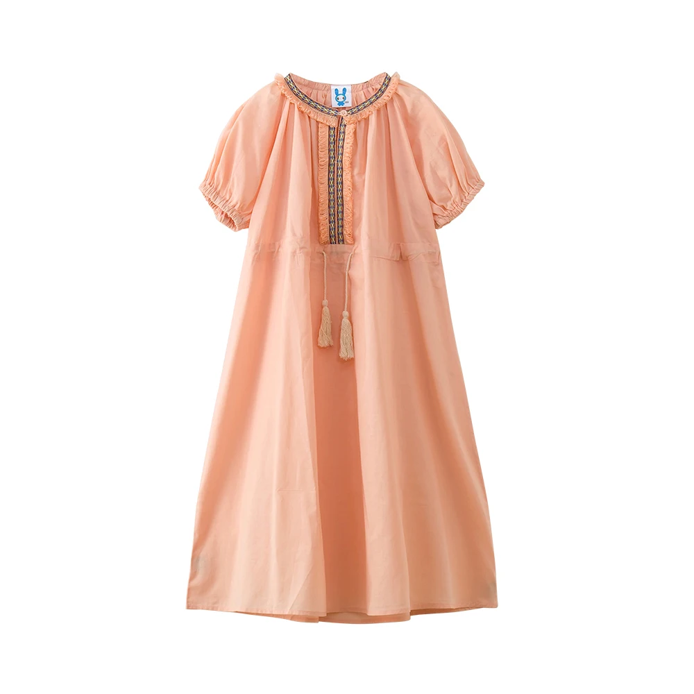 

B-S115 New Fashion Girls Elegant Dresses Girls Princess Dress Girls Summer Clothes 4-14T Teenager Kids Solid Color Sweet Dress
