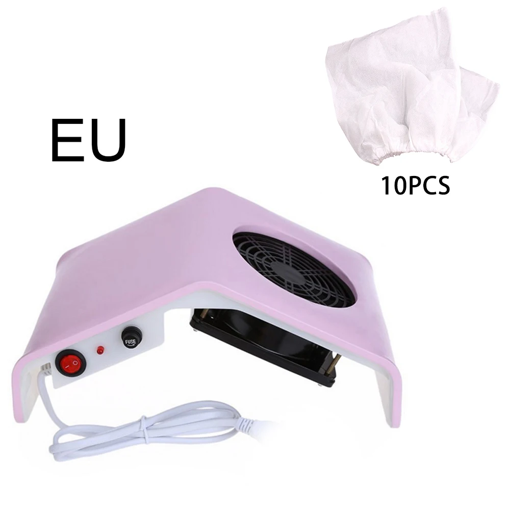 30 Вт Пылесос коллектор для всасывания пыли с ногтей Вентилятор маникюрный аппарат салонный инструмент 10 шт. мешков для сбора пыли для ногтей всасывающий коллектор - Цвет: Pink EU With bags
