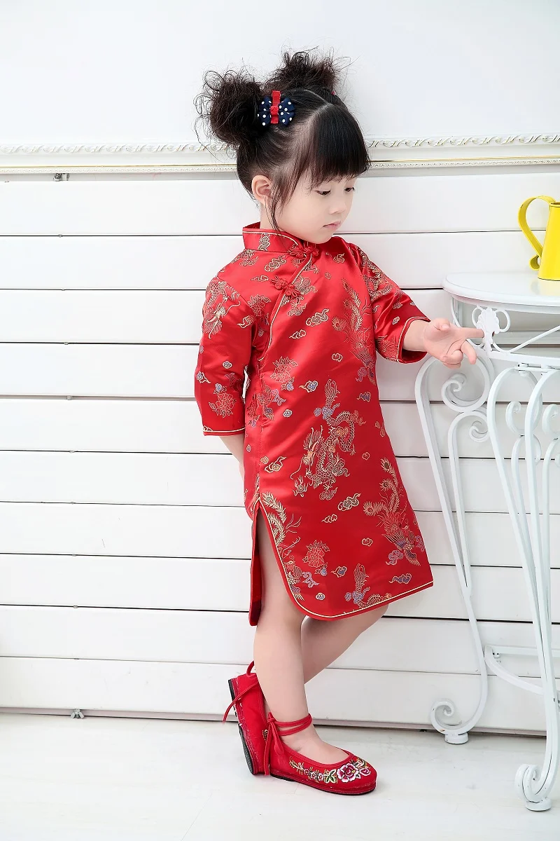 2019 Qipao Three Quarter Baby Girl Summer Dress kid clothes Floral Cheongsams Gift New Year