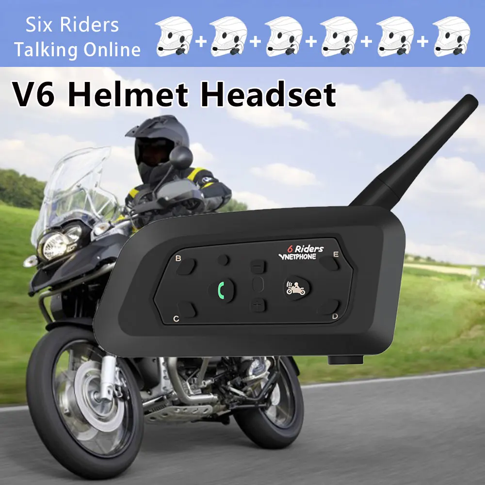 

Waterproof Portable V6 Motorcycle Intercom 1200M Communicator Bluetooth Helmet Interphone Headsets for 6 Riders