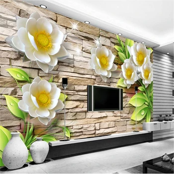 

beibehang Large Custom Wallpaper Mural Relief Flower Relief White Lotus Flower Flow Background Wall photo wallpaper