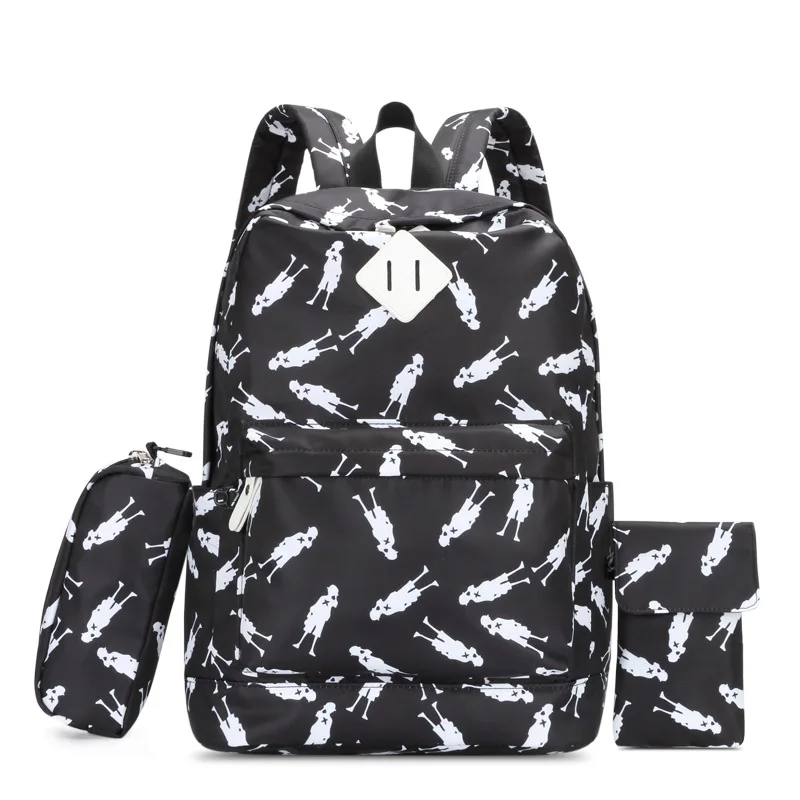 

Three - piece combination of printed shoulder bag male and female students leisure travel backpack package female package