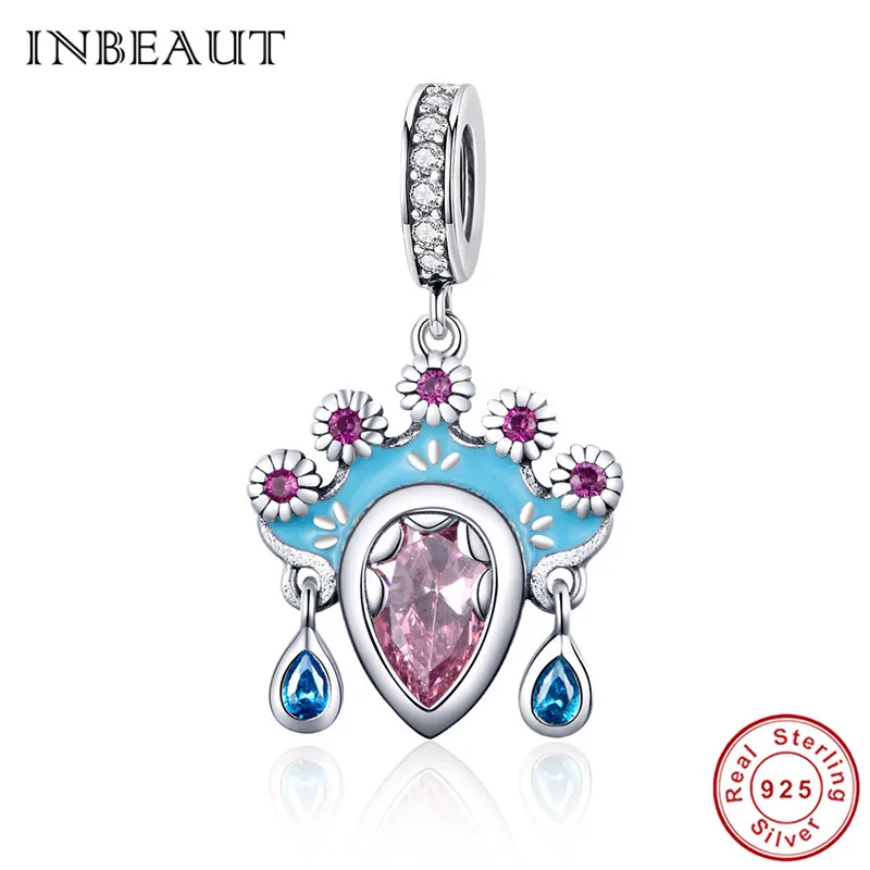 

INBEAUT 100% 925 Sterling Silver Pink Crystal Peking Opera Beads Chinese Cultural Zircon Change Face Charm fit Pandora Bracelet