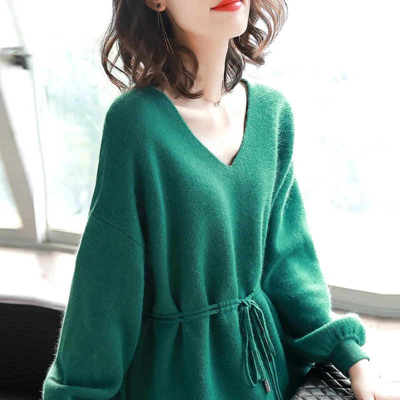 Women's Knitting Sweater 2019 Winter Long Sleeve Cotton Sweaters Female Loose Thicken V Neck Cashmere Sweater Women Pullovers Women's Knitting Sweater 2019 Winter Long Sleeve Cotton Sweaters Female Loose Thicken V Neck Cashmere Sweater Women Pullovers
