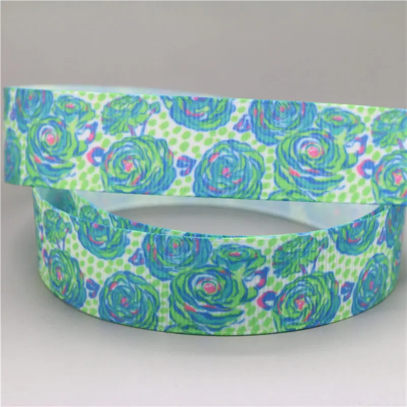 DUWES 50yards flowers tree Printed Grosgrain Ribbon Accessory hairbow headwear decoration DIY D1107