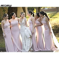 as picture Платье подружки невесты на одно плечо с открытой спиной и шлейфом размера плюс свадебные платья для гостей в арабском саду - Цвет: as picture