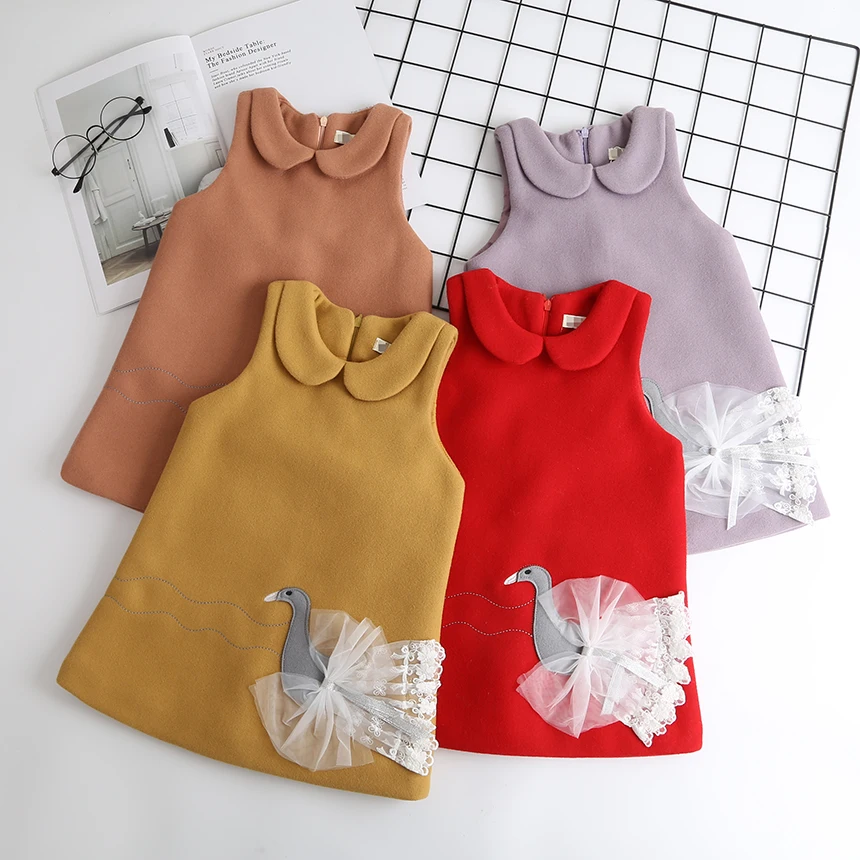 Toddler Girl Winter Wool Dress Little Girl Peacock Fall Dress Wholesale