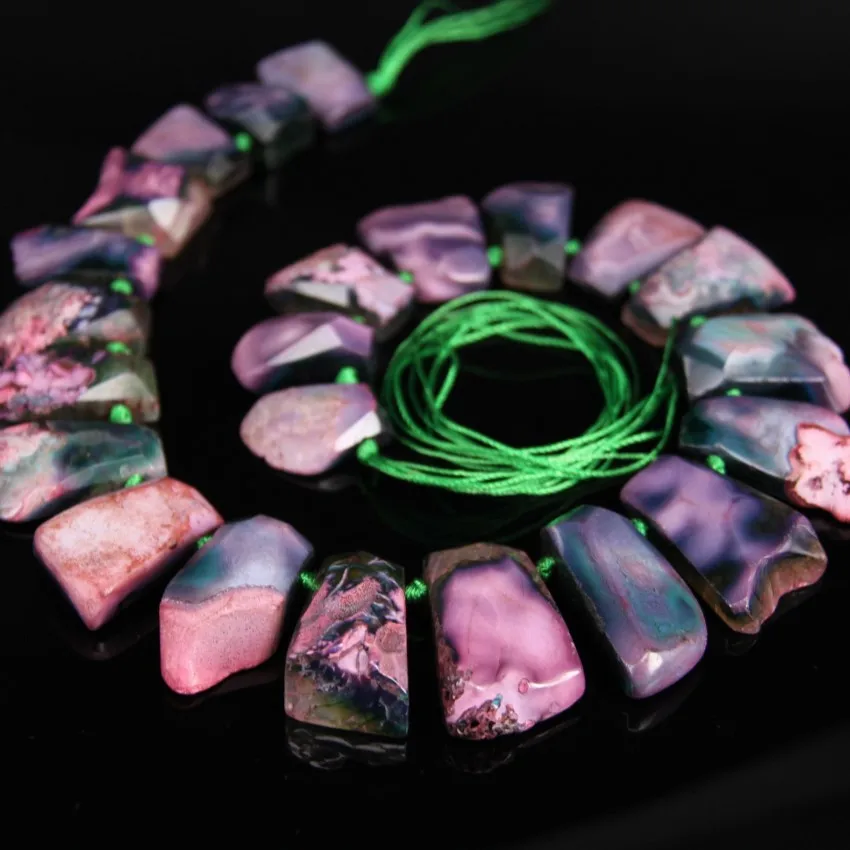 

New Arrival!!! Top Drilled Pink&Green Natural Agates Faceted Slab Nugget Beads,Raw Dragon Veins Agates Freeform Slice Pendants