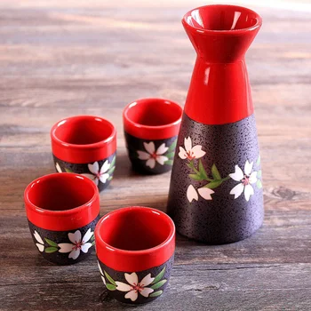 

Japanese Style Handpainted Ting Sakura Hip Flask Bottle Liquor Flasks For Alcohol Personalized Flasks Red Gift Box 5 Pieces