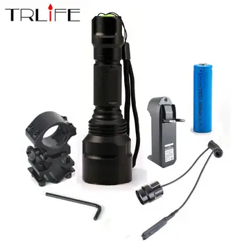 

Hunting light C8 1 Mode Tactical Flashlight T6/L2 Torch with 18650 battery+charger+Pressure Switch Mount Gun Light Lamp