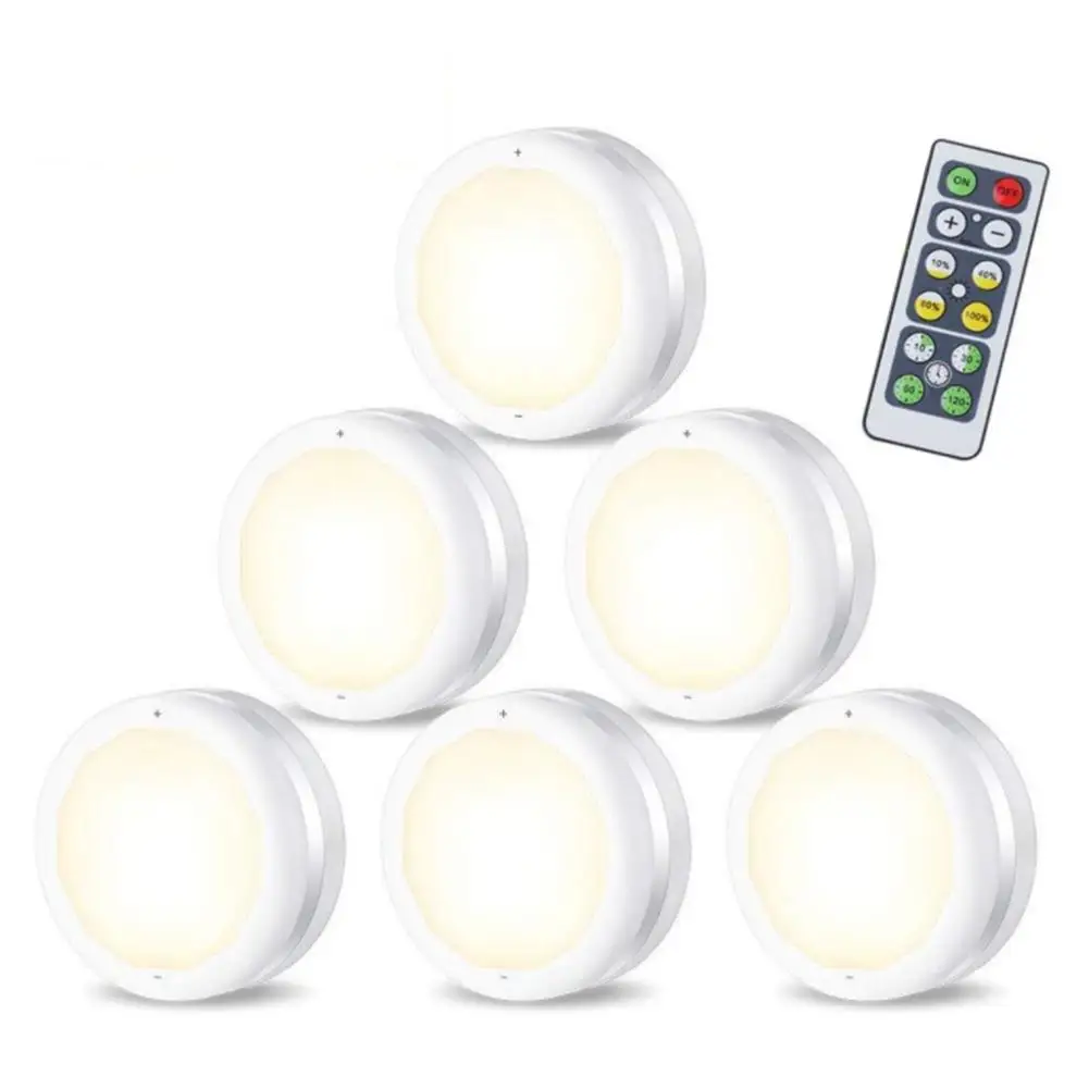 

6pcs Wireless Dimmable Touch Sensor LED Under Kitchen Cabinets light LED Puck Lights For Close Wardrobe Stair Hallway Night lamp