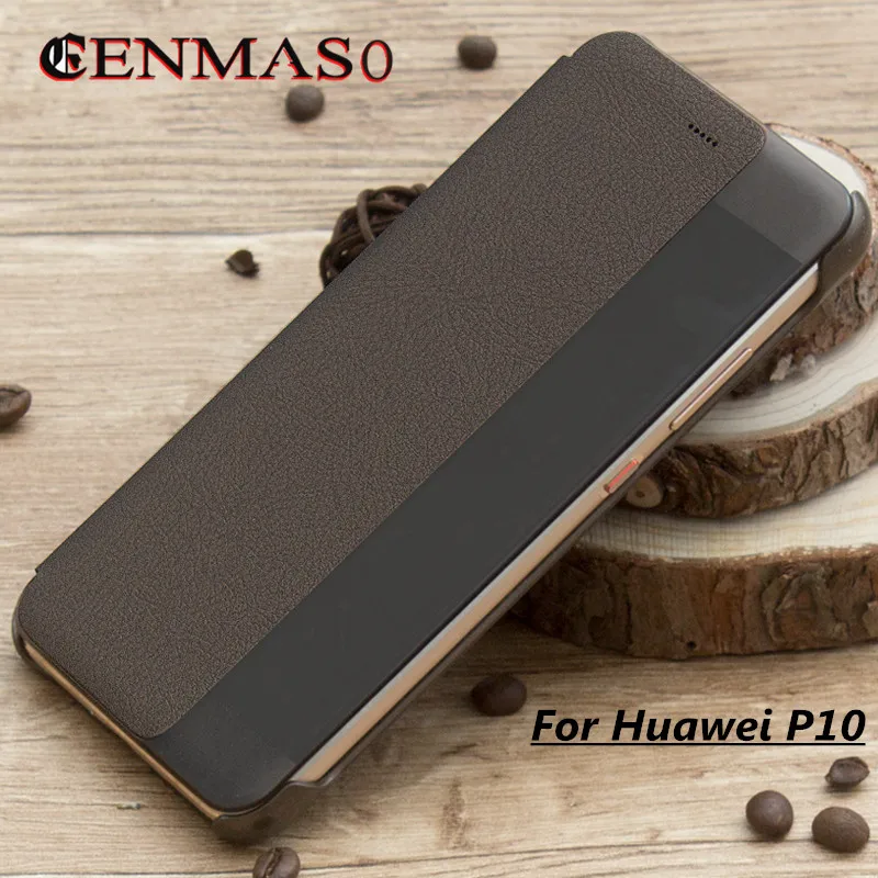 Для huawei P10 кожаный чехол флип Cenmaso для телефона Дисплей окна Fundas плюс Чехол Smart