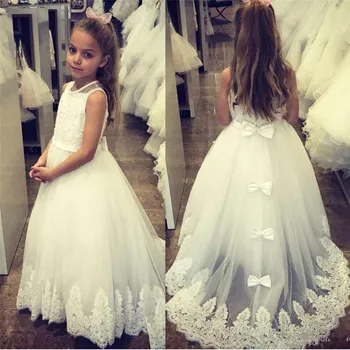 

Gorgeous Flower Girl Dress For Wedding Jewel Neck Sleeveless Toddler Pageant Gowns with Appliques Bows Holy First Communion Gown