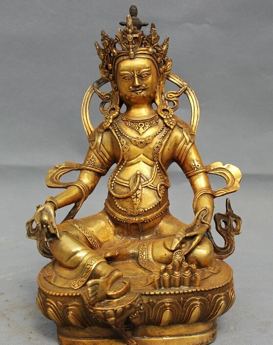 

11" Tibet Bronze Gilt Buddhist Joss Wealth Yellow Jambhala Buddha Set Statue