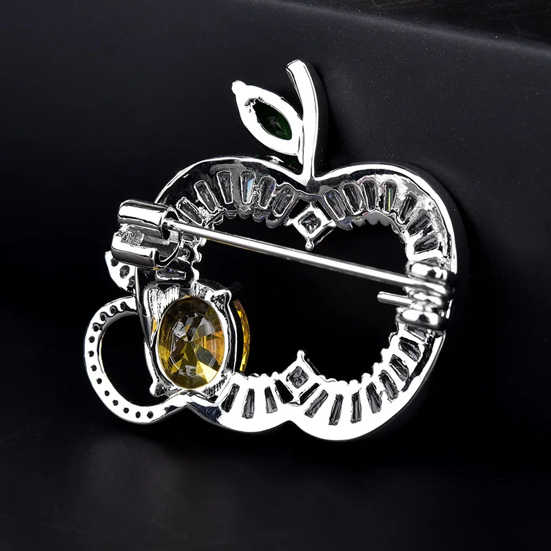 CHUKUI AAA Cubic Zirconia Crystal Apple Fruit Brooches Wedding Party Brooch Pins Jewelry Christmas Gifts (3)
