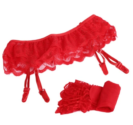 1 пара, женское Прозрачное нижнее белье, сексуальный модный топ, чулки до бедра и подвязки, пояс на подтяжках, 4 цвета, Q022-2 - Цвет: Красный