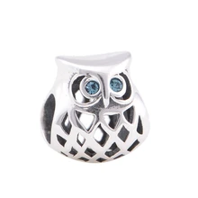 Crystal Eyes Owl Hollow Encantos de Plata Para Hacer La Joyería DIY Mujeres de La Moda 925 Joyas de Plata Pan Ajuste Pulseras Del Encanto