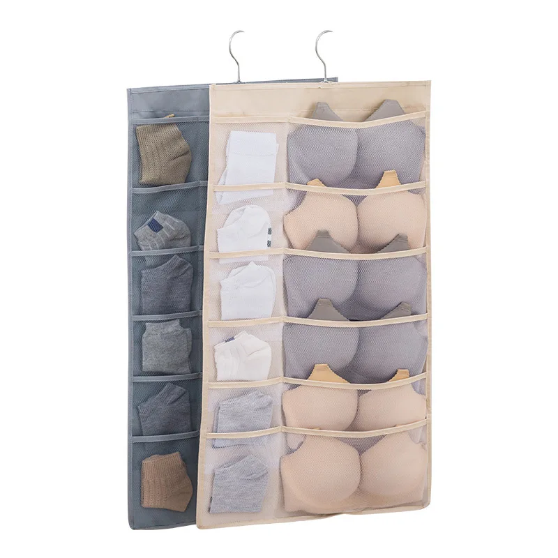 2-24 Cells Wardrobe Underwear Socks Storage Bag Hanging Bag For Wall Hanging Dormitory Wardrobe Hanging Storage Artifact